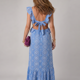 Camille | Midi Jurk met Ruches en Taille Cut-Out