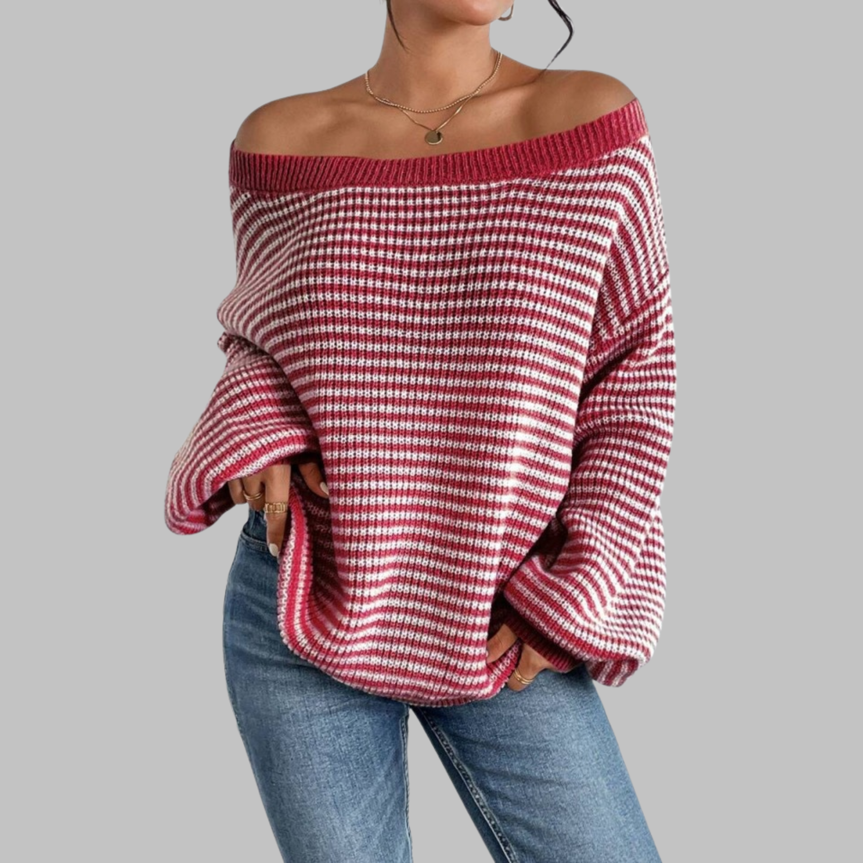 Sweater met off-shoulder halslijn en gestreept design