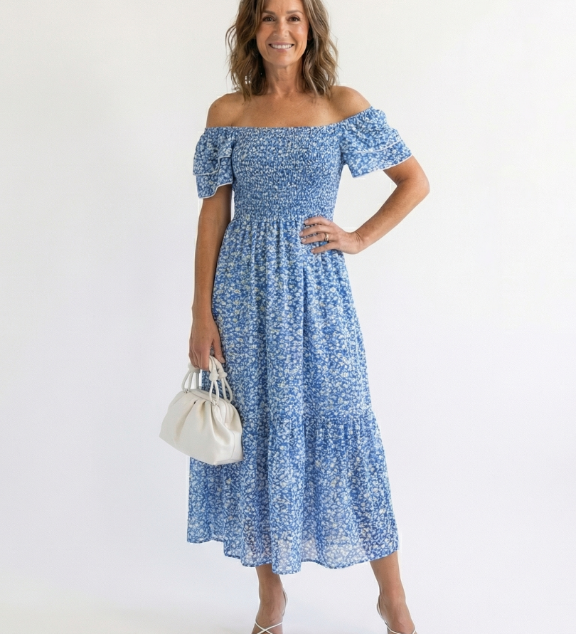 Odette | Midi Jurk met Off-Shoulder Schouders