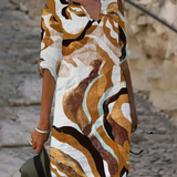 Livia | Artistieke Linnenlook Jurk met Abstracte Print