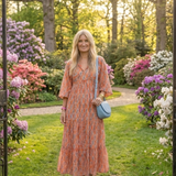 Amara | Midi jurk met V-hals en geometrisch patroon