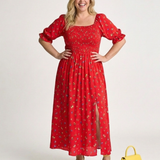 Delphine | Midi-jurk met vierkante halslijn en bloemenpatroon
