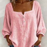 Blouse met vierkante hals en knoopsluiting voor een ontspannen look