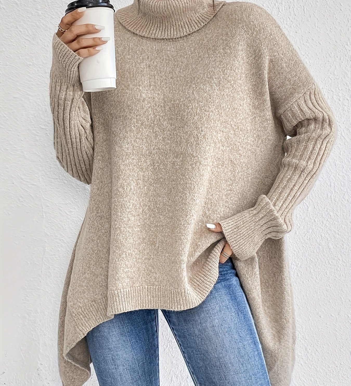 Oversized coltrui met zachte knit en verlengde achterkant