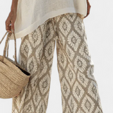 Linnen set met artistieke print en wijde broek