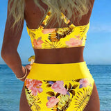 Bikini Contrast Bloemenpatroon Gesplitst