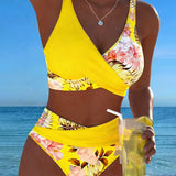Bikini Contrast Bloemenpatroon Gesplitst