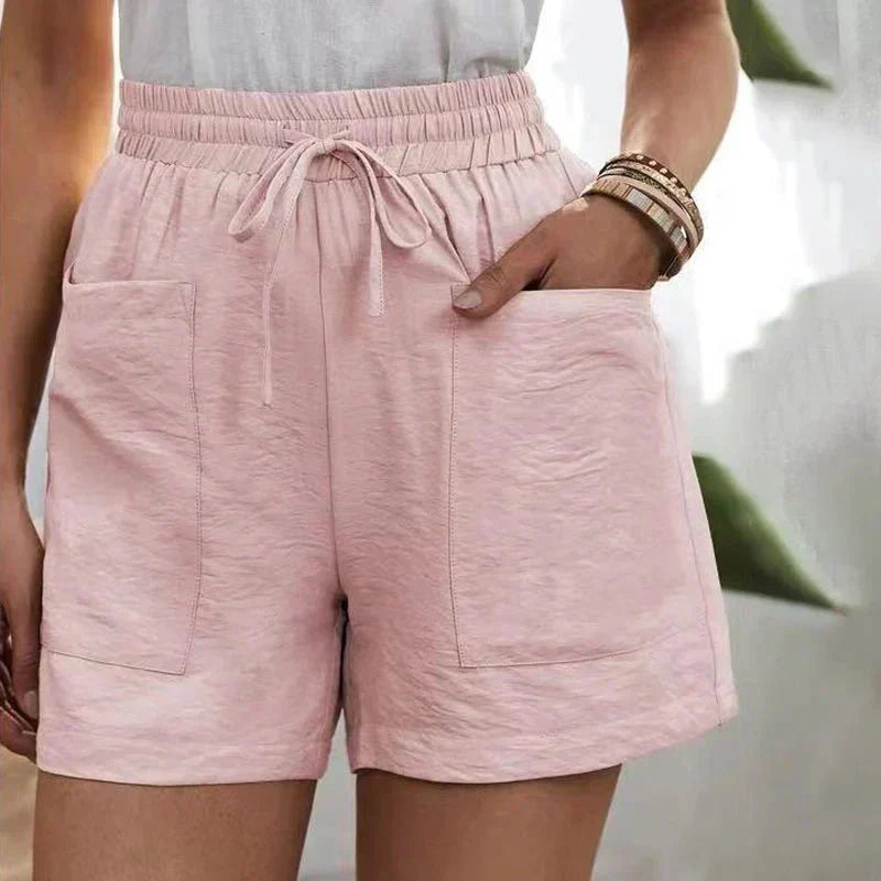Linnen shorts met elastische tailleband en steekzakken
