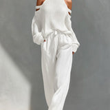 Canisse | Elegante gebreide tweedelige set met wijde broek