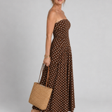 Sophie | Strapless Midi Jurk met Polkadotprint