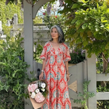 Zaria | Midi-jurk met paisleyprint en V-hals met korte mouwen