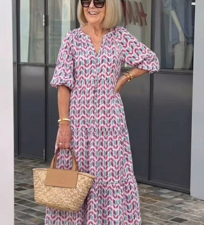 Mireya | Midi-jurk met lange mouwen en geometrische print
