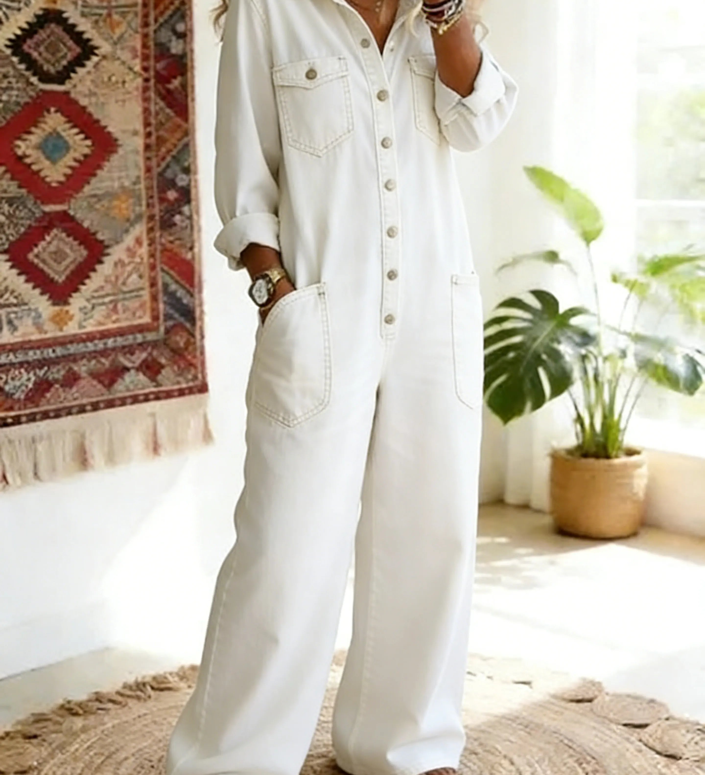 Lainey | Denim jumpsuit met kraag en losvallende pasvorm