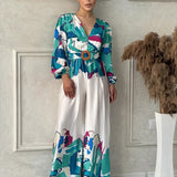Maxi Jurk met Statement Print en Getailleerde Taille