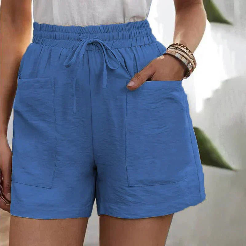 Linnen shorts met elastische tailleband en steekzakken