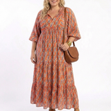 Amara | Midi jurk met V-hals en geometrisch patroon