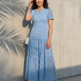 Brielle | Midi-jurk met V-hals en korte mouwen met ruffles