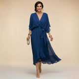 Mila | Elegante chiffon midi jurk met strikceintuur