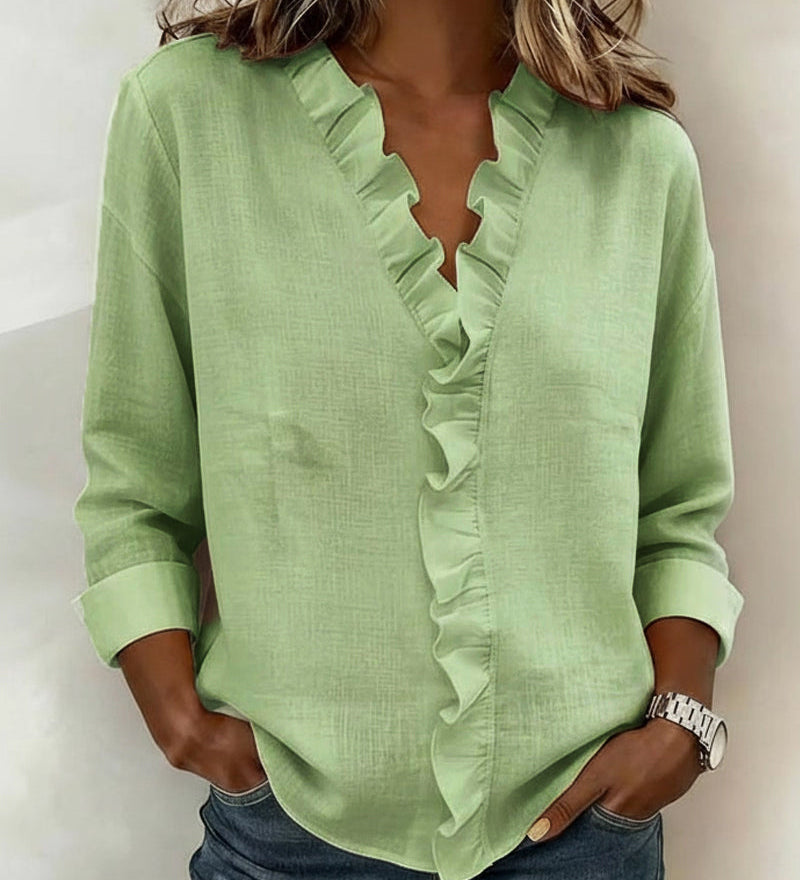 Blouse met V-hals en ruches voor een elegante uitstraling