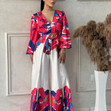 Maxi Jurk met Statement Print en Getailleerde Taille