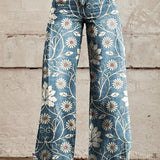 Wijde broek met artistiek patroon en boho chic uitstraling