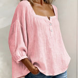 Blouse met vierkante hals en knoopsluiting voor een ontspannen look