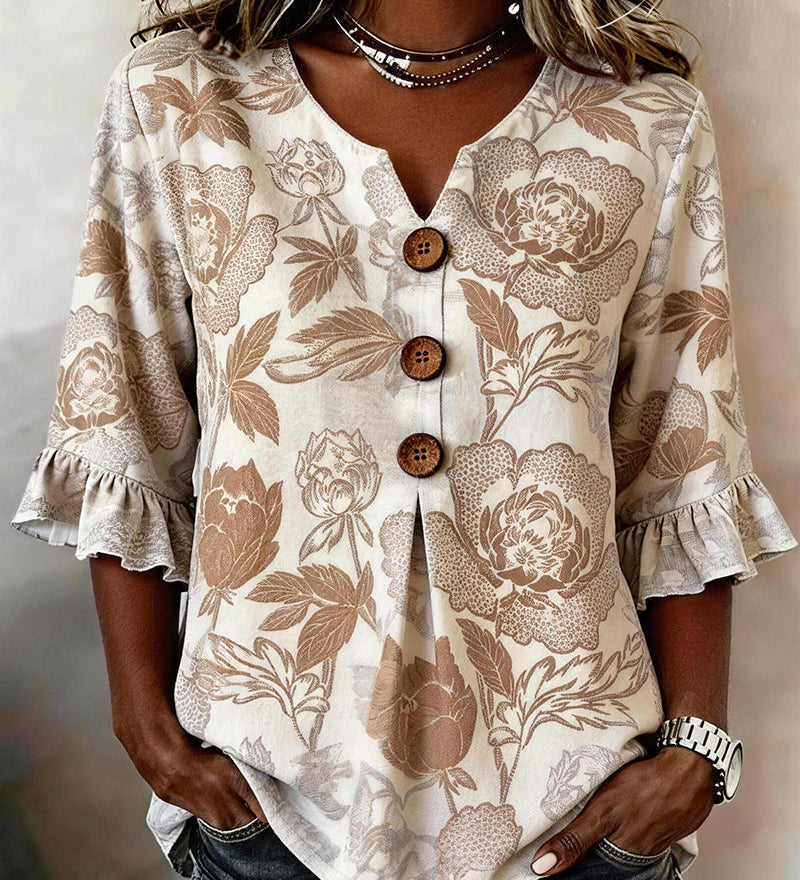 Blouse met bloemenprint en V-hals voor een frisse look