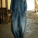 Renske | Denim jumpsuit met lange mouwen en relaxte pasvorm