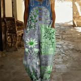 Eveline | Denim jumpsuit met patchwork bloemenprint en losse pasvorm