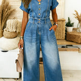 Jessica | Denim jumpsuit met V-hals en wijde pijpen voor een casual look
