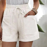 Linnen shorts met elastische tailleband en steekzakken