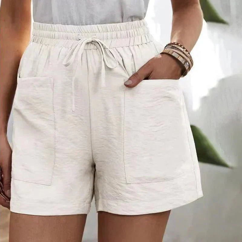 Linnen shorts met elastische tailleband en steekzakken