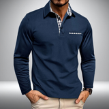 Poloshirt met lange mouwen en geruite accenten in marineblauw