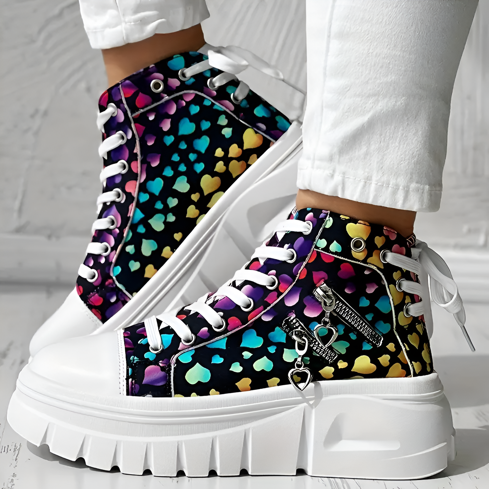 Hoge sneakers met brede teenruimte en voetboogondersteuning