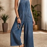 Denim jumpsuit met bretels en wijde pijpen voor een relaxte look