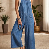Denim jumpsuit met bretels en wijde pijpen voor een relaxte look
