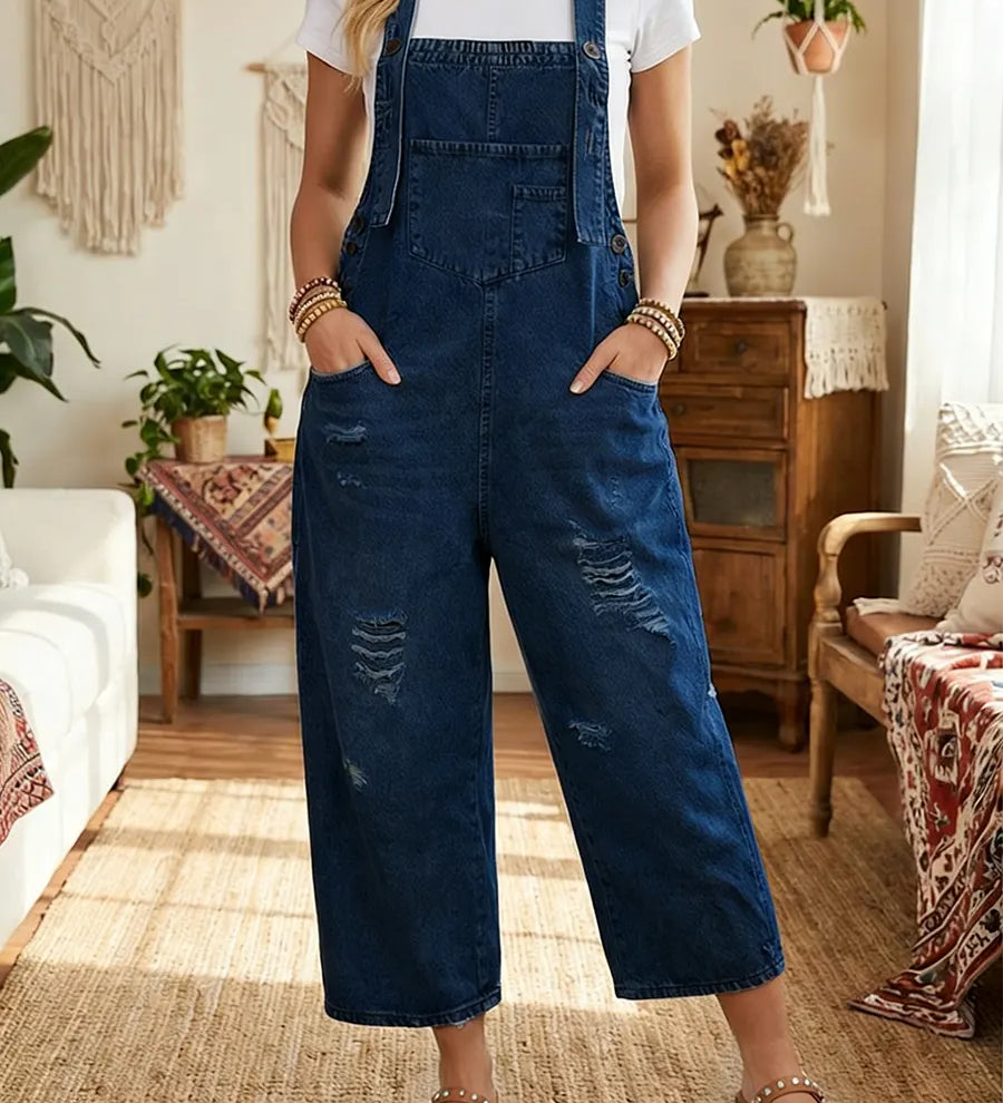 Denim tuinbroek met vintage look en relaxte pasvorm