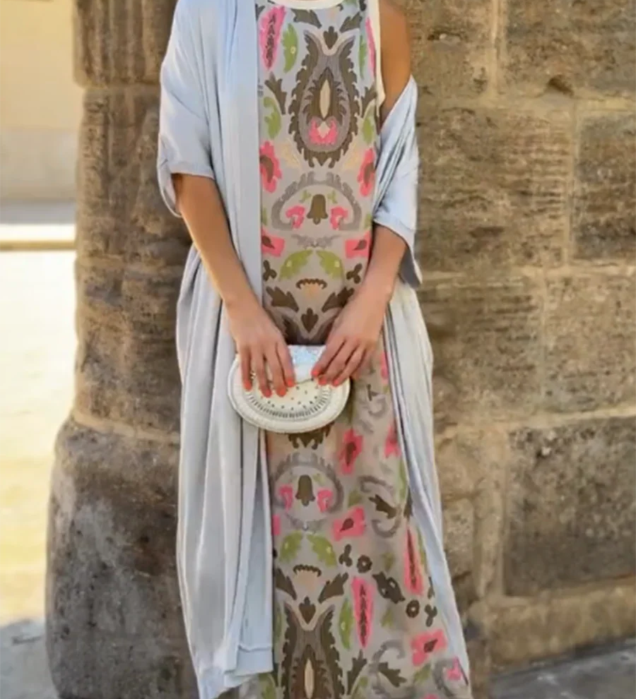 Bohemian jurk met artistieke print en zwierige pasvorm