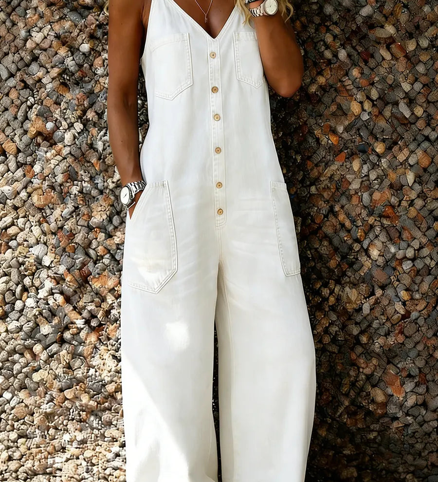 Teagan | Denim jumpsuit met spaghettibandjes en relaxte pasvorm