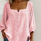Blouse met vierkante hals en knoopsluiting voor een ontspannen look