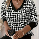 Talia | Trui met V-hals en pied-de-poule patroon voor stijlvolle looks