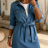 Georgina | Denim jurk met tailleband en knoopsluiting voor casual elegance