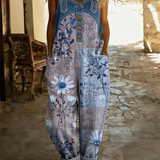 Eveline | Denim jumpsuit met patchwork bloemenprint en losse pasvorm