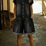 Denim playsuit met kraag en korte mouwen voor casual zomerdagen