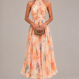 Aurélie | Elegante Halter Midi Jurk met Bloemenprint