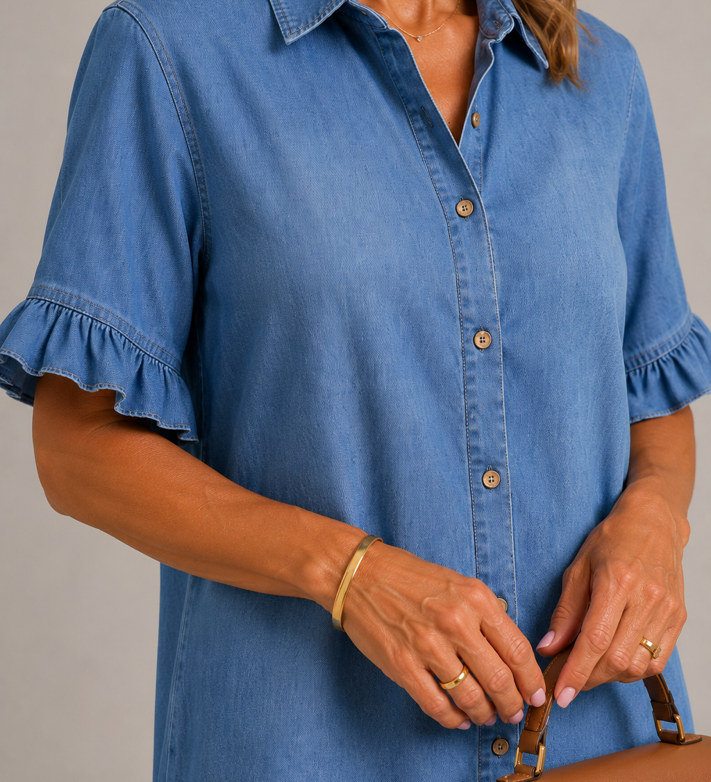 Lotte | Denim Blousejurk met Knoopsluiting