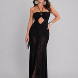 Aurora | Gehaakte Halter Maxi Jurk met Franjesephyra Noir Jurk
