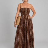 Sophie | Strapless Midi Jurk met Polkadotprint