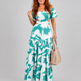 Elena | Off-Shoulder Maxi Jurk met Gelaagde Rok