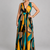 Elena | Elegante Maxi Jurk met Abstracte Print